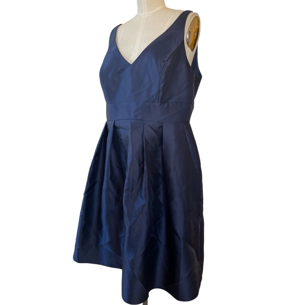 ❤️ NWT! Alfred Sung Navy Plunge Neck Taffeta Satin Cocktail Dress - Picture 4 of 10